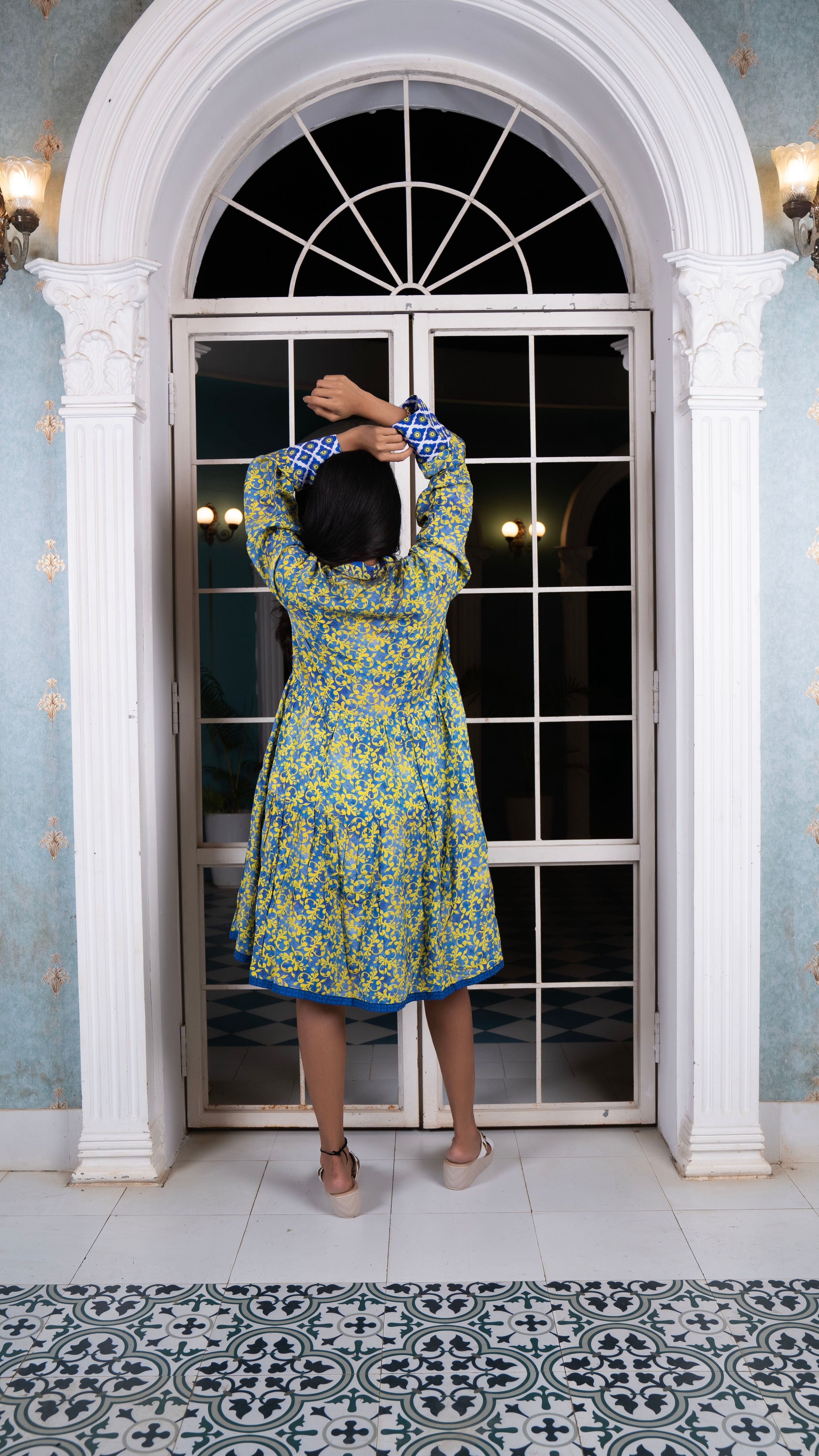 Noroke Sustainable fabric | Cupro Muslin Blue Pottery Tunic Dress - Distacart