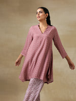 Thumbnail for trueBrowns Dark Mauve Bandhani Printed Silk Collared Co-Ord Set - Distacart