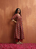 Thumbnail for trueBrowns Maroon Flared Anarkali Kurta Set - Distacart