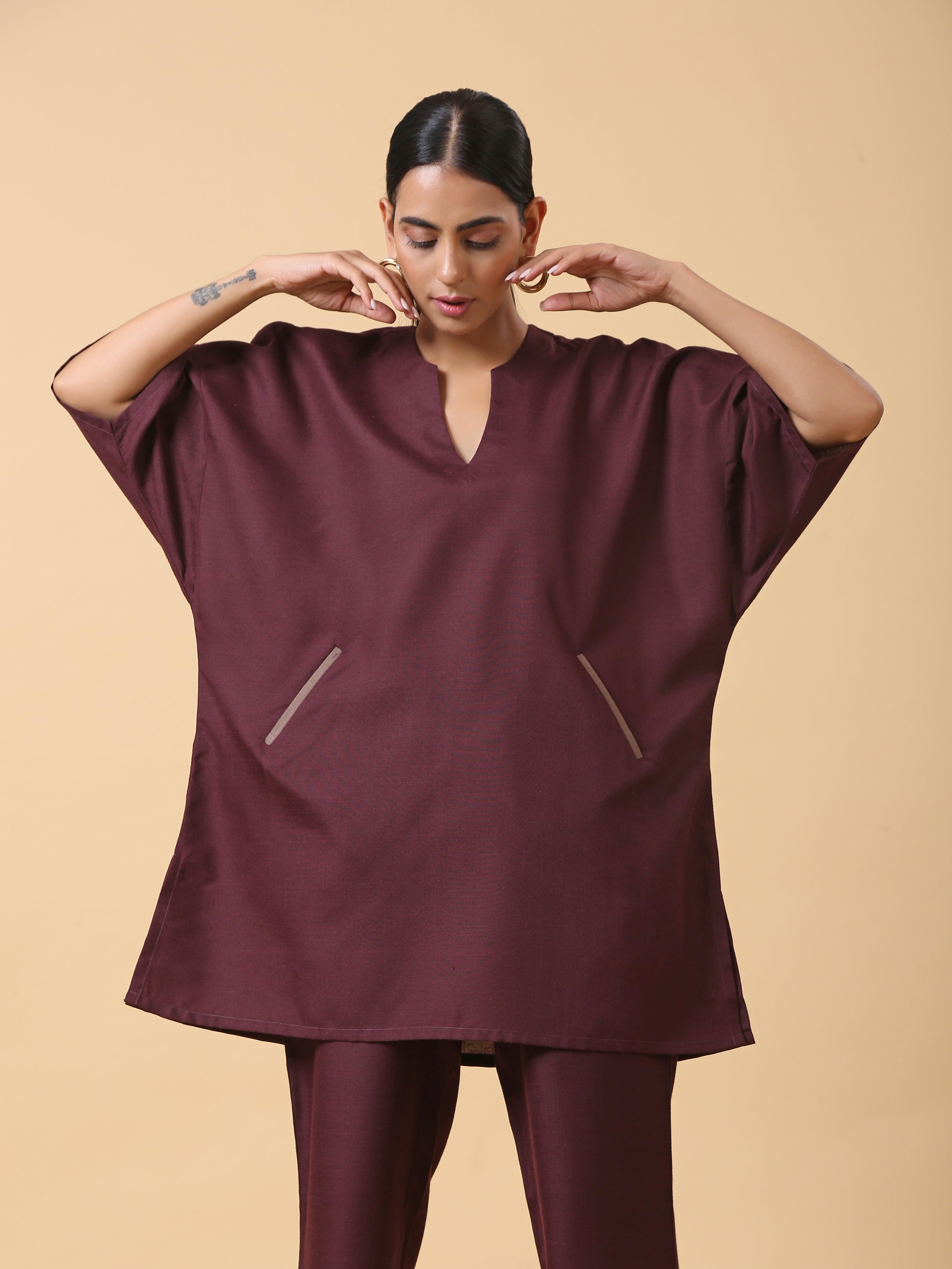 trueBrowns Cotton Linen Purple Boxy Fit Co-Ord Set - Distacart