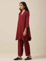 Thumbnail for trueBrowns Ruby Wine Slub Textured Collar Co-Ord Set - Distacart