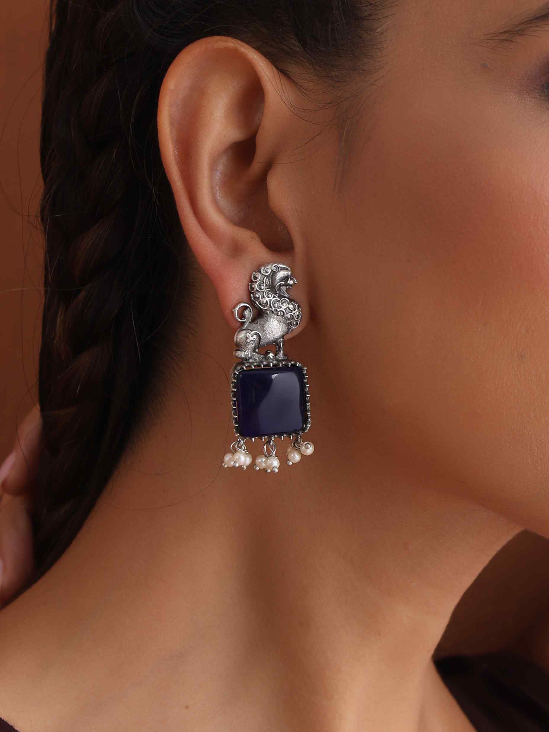 trueBrowns Silver Tone Turquise Stone Earrings - Distacart