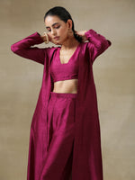 Thumbnail for trueBrowns Purple Textured Silk Overlay Jacket Blouse Pant Set - Distacart