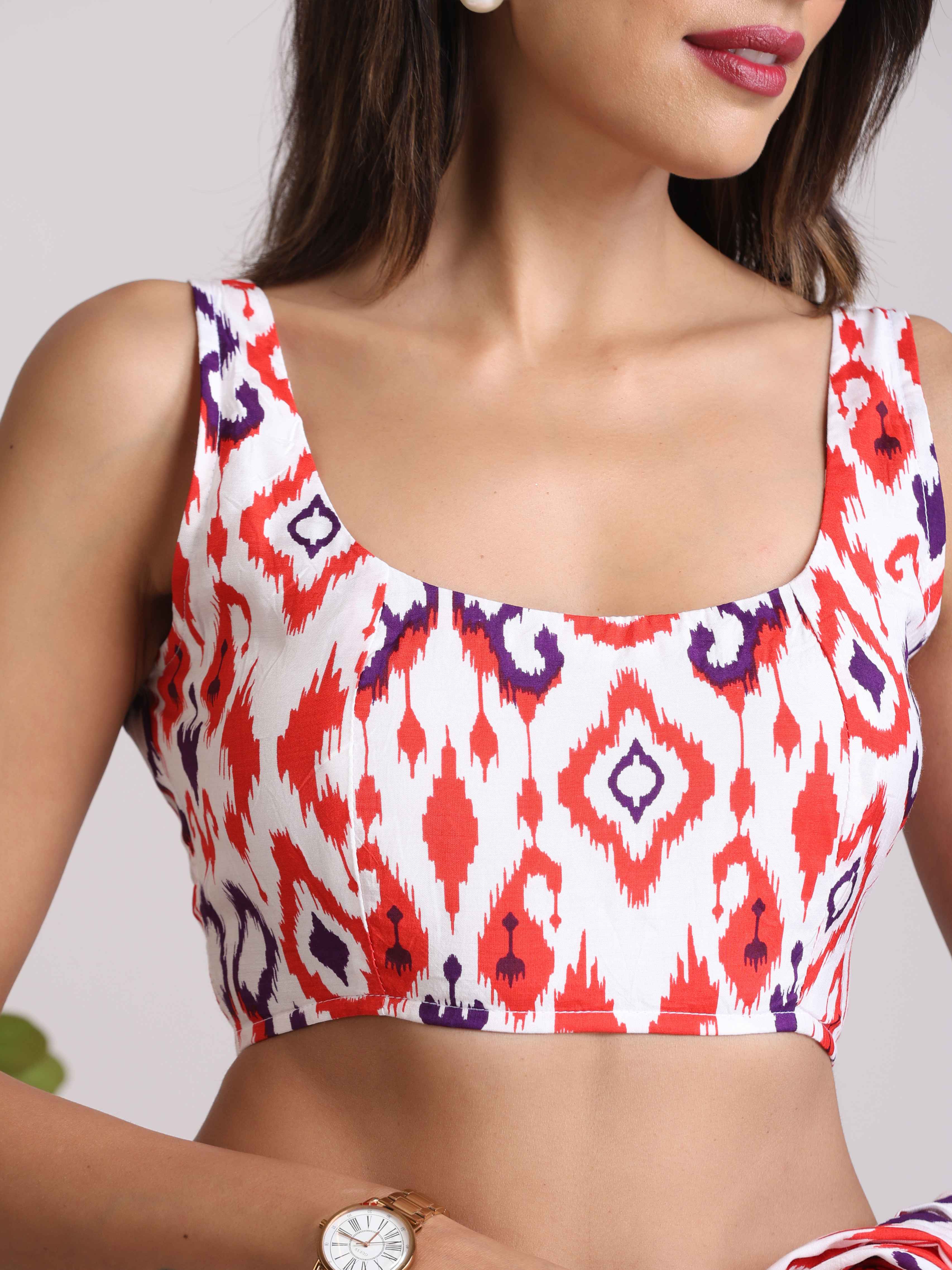 trueBrowns Carrot Muslin Ikat Sleeveless Blouse - Distacart