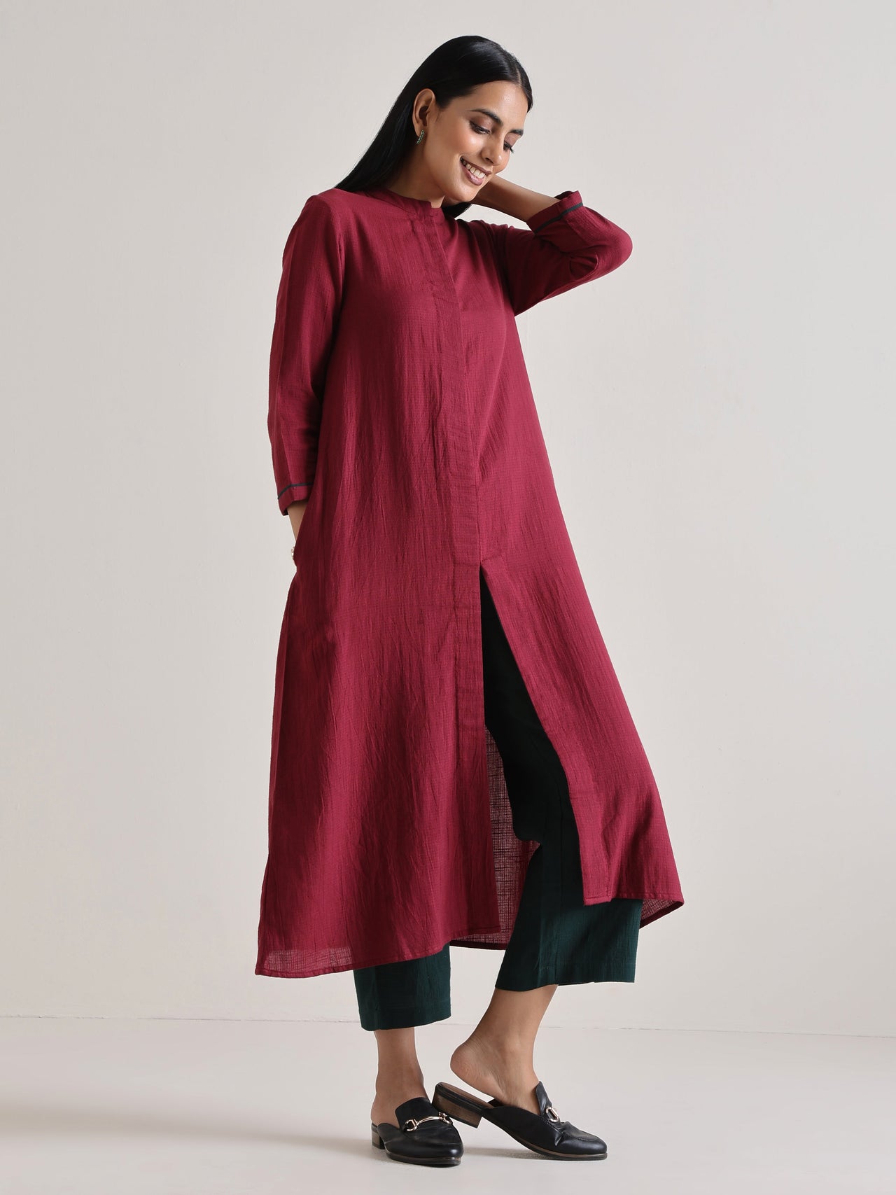 trueBrowns Maroon Placket Kurta Pant Set - Distacart
