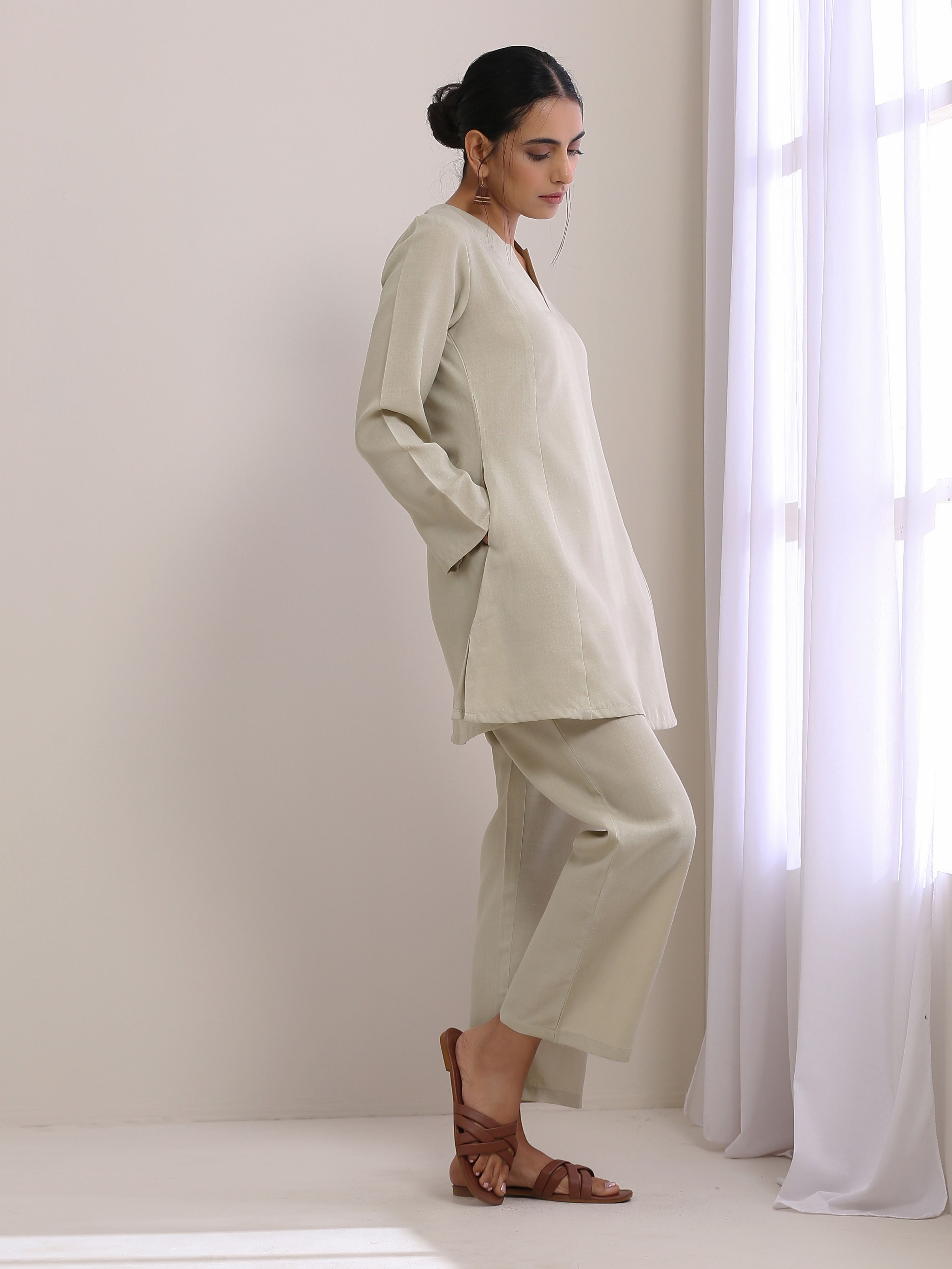 trueBrowns Light Grey Slub Co-Ord Set - Distacart