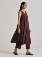 Thumbnail for trueBrowns Cola Brown Sleeveless Flared Kurta Pant Set - Distacart