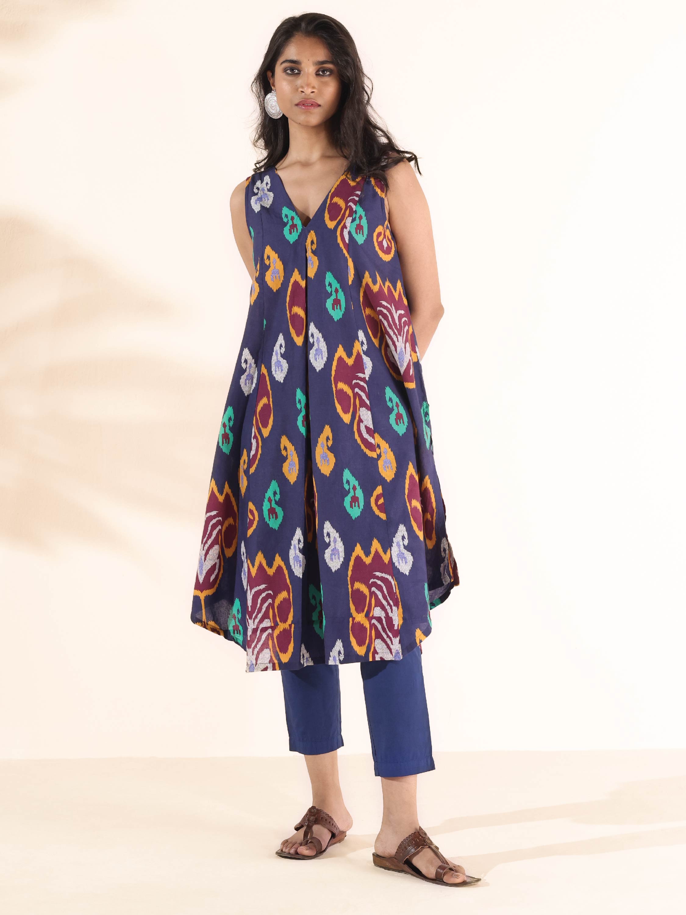 trueBrowns Purple Cotton Ikat Sleeveless Kurta Pant Set - Distacart