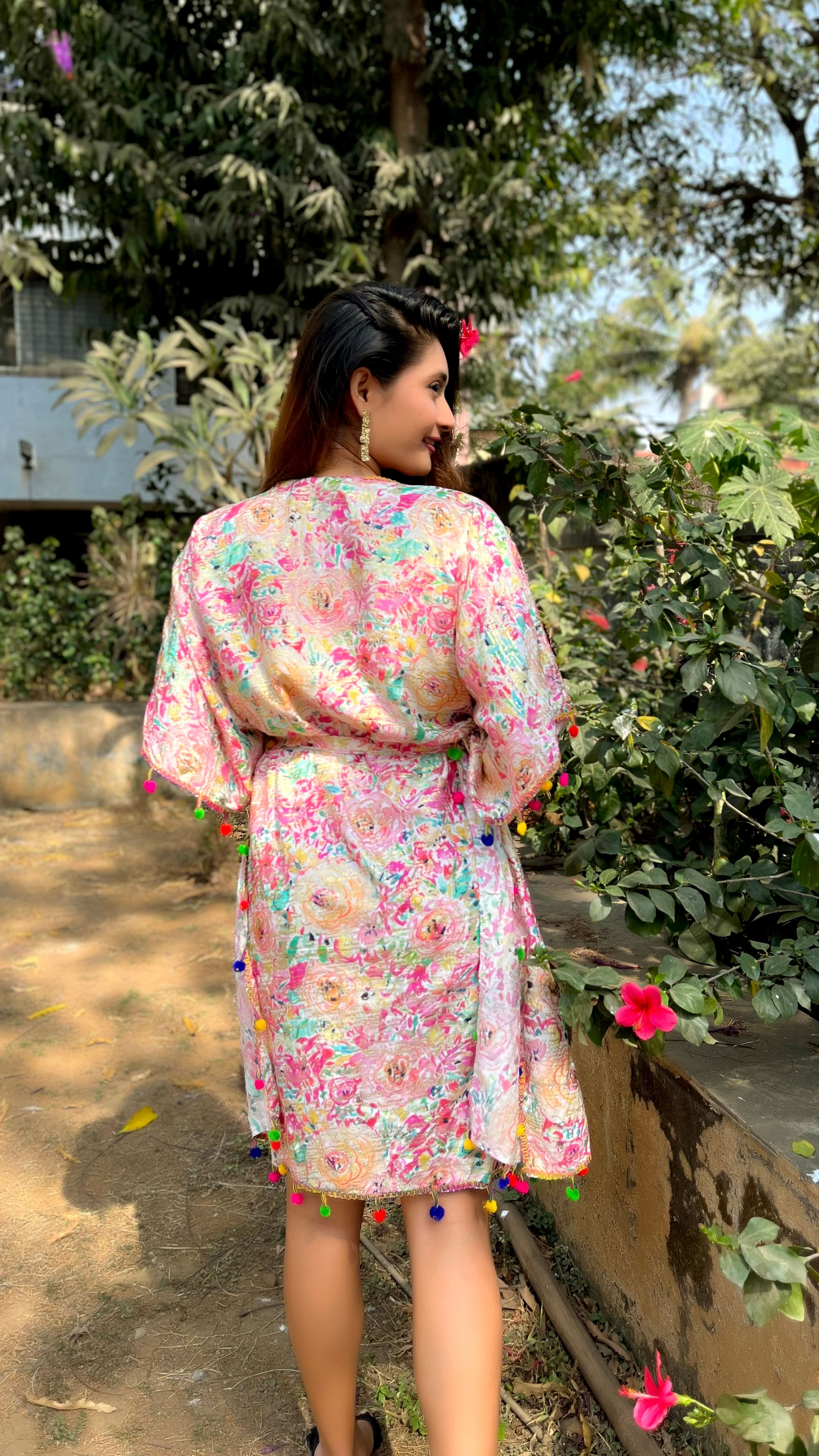 Noroke Cupro Muslin Gold Pink Beachwear Cover up Kaftan - Distacart