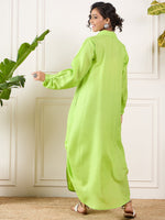 Thumbnail for InWeave Neon Green Shawl Neck Long Side Pleat Dress - Distacart