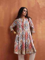 Thumbnail for trueBrowns Off White Ikat Print Anarkali Kurta Co-ord Set - Distacart
