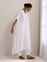 Thumbnail for trueBrowns White Dobby Panel Kaftan Kurta Pant Set - Distacart