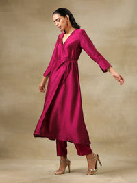 Thumbnail for trueBrowns Purple Textured Silk Angrakha Kurta Pant Set - Distacart