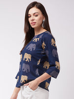 Thumbnail for InWeave Elephant Print Blue Top - Distacart