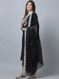 Thumbnail for Indian Fashion Women Black Embroidery silk Kurta, Pant And Dupatta Set