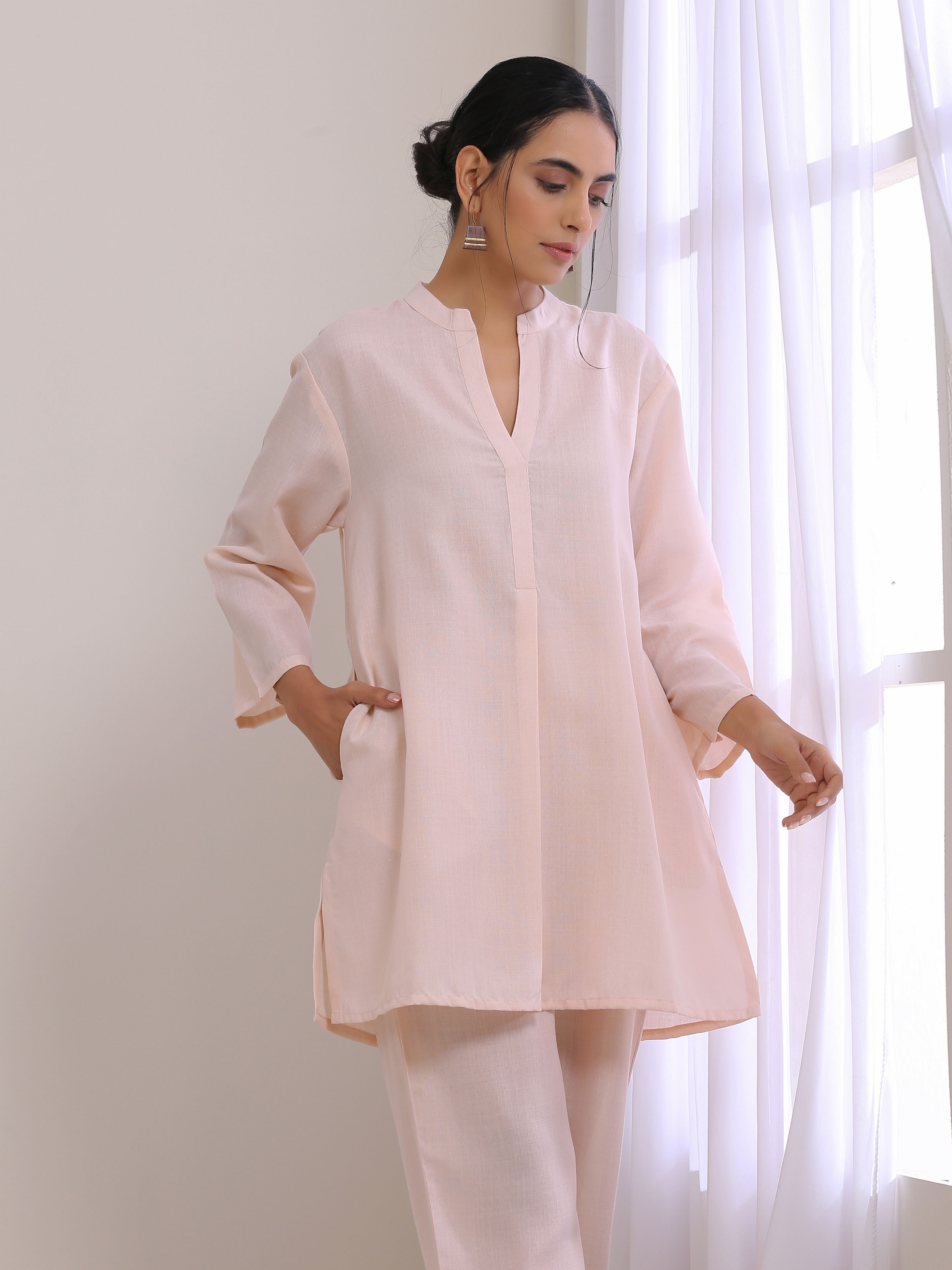 trueBrowns Pink Slub Relaxed Fit Co-Ord Set - Distacart
