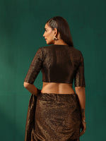 Thumbnail for trueBrowns Black Cotton Gold Lurex Deep V-Neck Blouse - Distacart