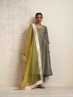 Thumbnail for trueBrowns Green Tissue Anarkali Kurta Dupatta Set - Distacart