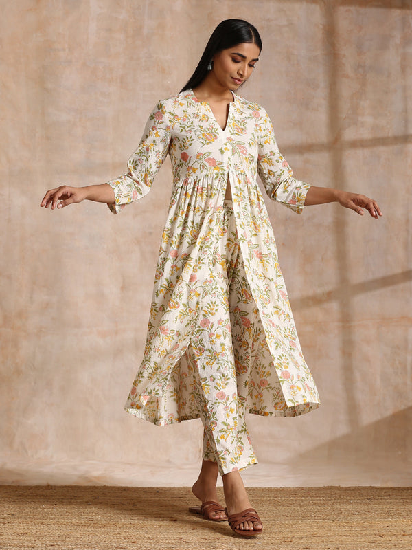 trueBrowns White Multi Color Overall Block Print Cotton Kurta Pant Set - Distacart