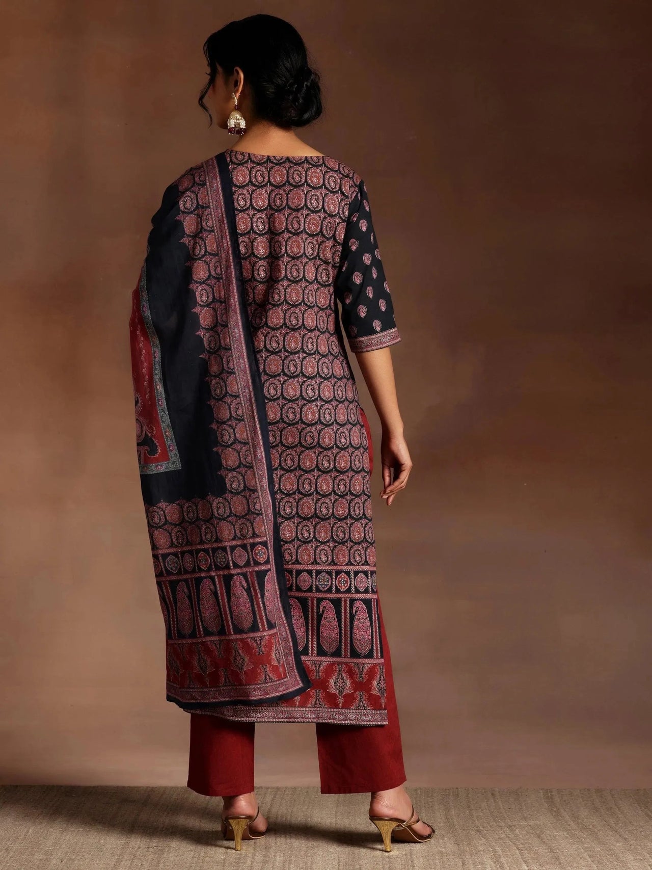 Libas Black Printed Crepe Straight Suit With Dupatta