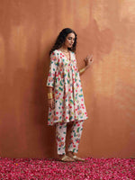 Thumbnail for trueBrowns Off White Print Anarkali Kurta Co-ord Set - Distacart
