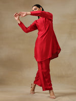 Thumbnail for trueBrowns Maroon Textured Silk Front Placket Co-Ord Set - Distacart