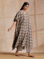 Thumbnail for trueBrowns Clay Dabu Overall Print Cotton Panel Kaftan Kurta Pant Set - Distacart