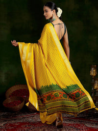 Thumbnail for Libas Mustard Printed Silk Blend Saree With Unstitched Blouse Piece