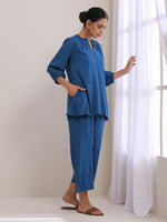 Thumbnail for trueBrowns Classic Blue Dobby Pleated Co-Ord Set - Distacart