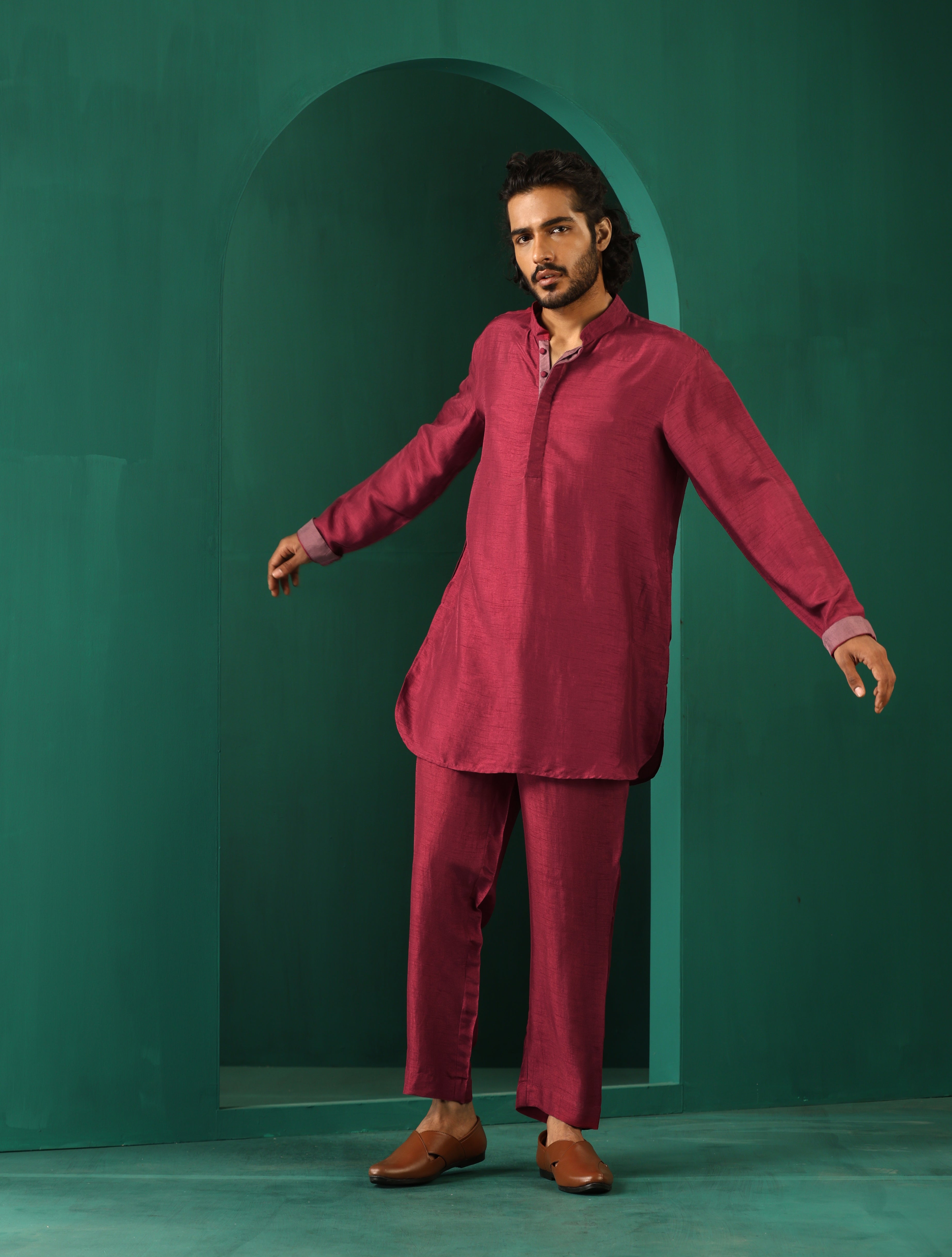 trueBrowns Men's Purple Silk Co-ord Set - Distacart