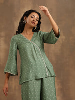 Thumbnail for trueBrowns Light Green Bandhani Printed Silk Co-Ord Set - Distacart