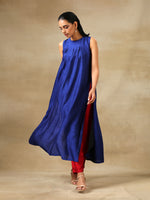 Thumbnail for trueBrowns Blue Textured Silk Sleeveless Kurta Pant Set - Distacart
