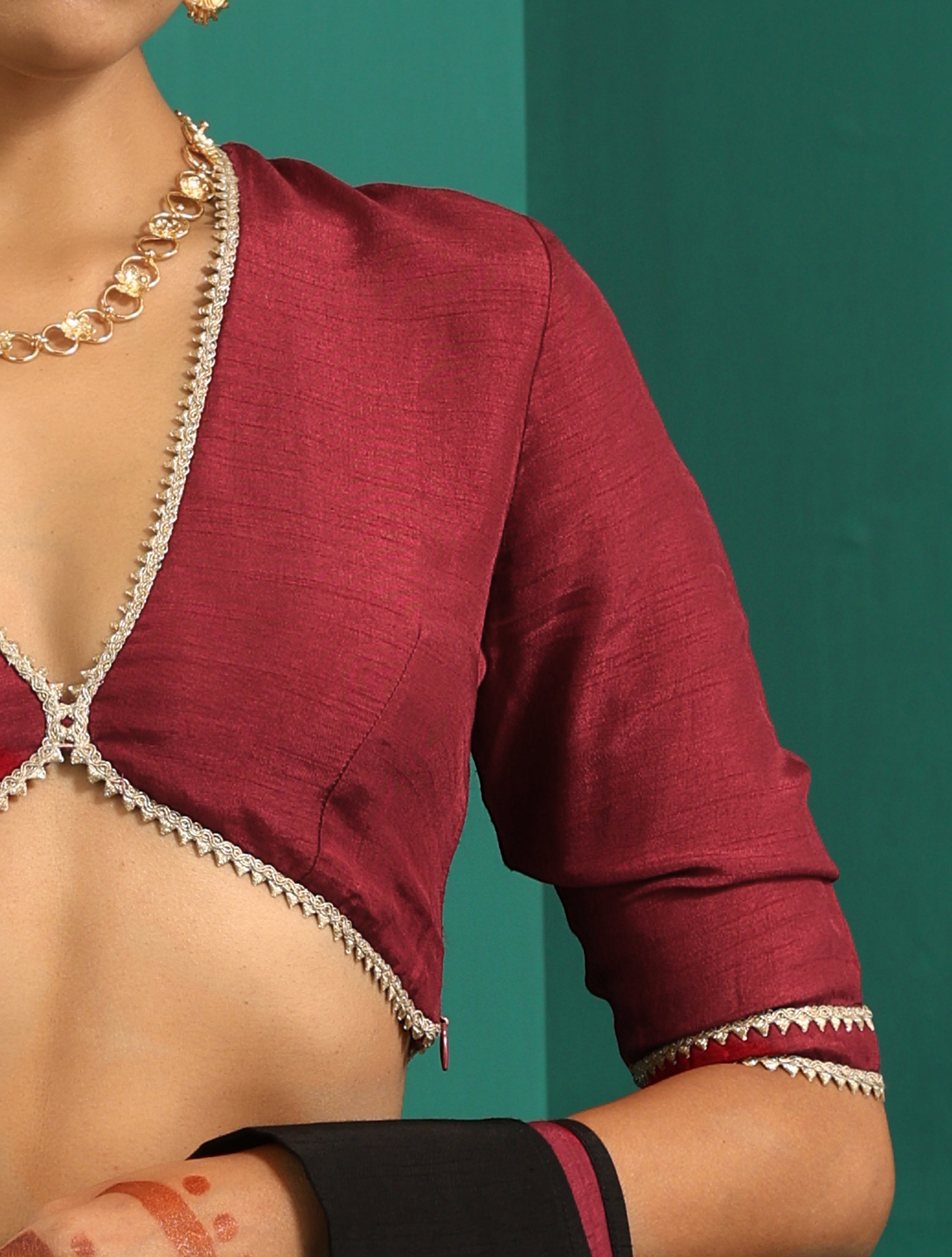 trueBrowns Maroon Silk Gota Blouse - Distacart