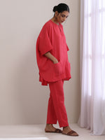 Thumbnail for trueBrowns Bright Pink Dobby Boxy Fit High Low Co-Ord Set - Distacart