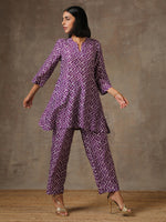 Thumbnail for trueBrowns Purple White Lehariya Printed Silk Co-Ord Set - Distacart