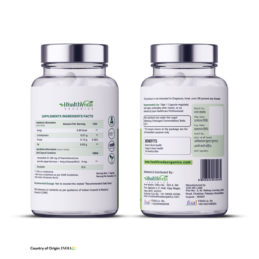 Health Veda Organics Plant Based Astaxanthin Capsules - Distacart