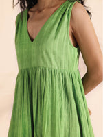 Thumbnail for trueBrowns Green Cotton Dobby Yoke Dress - Distacart