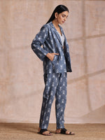 Thumbnail for trueBrowns Grey On Grey Ikat Print Cotton Pant Suit Set - Distacart