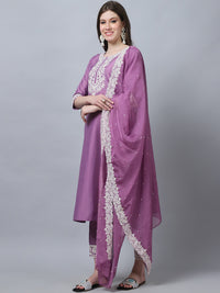 Thumbnail for Indian Fashion Women Pink Embroidery silk Kurta, Pant And Dupatta Set