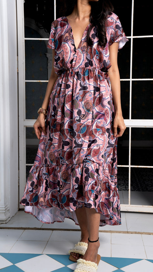 Noroke Sustainable fabric | Bemberg Brown Printed High Low Dress - Distacart