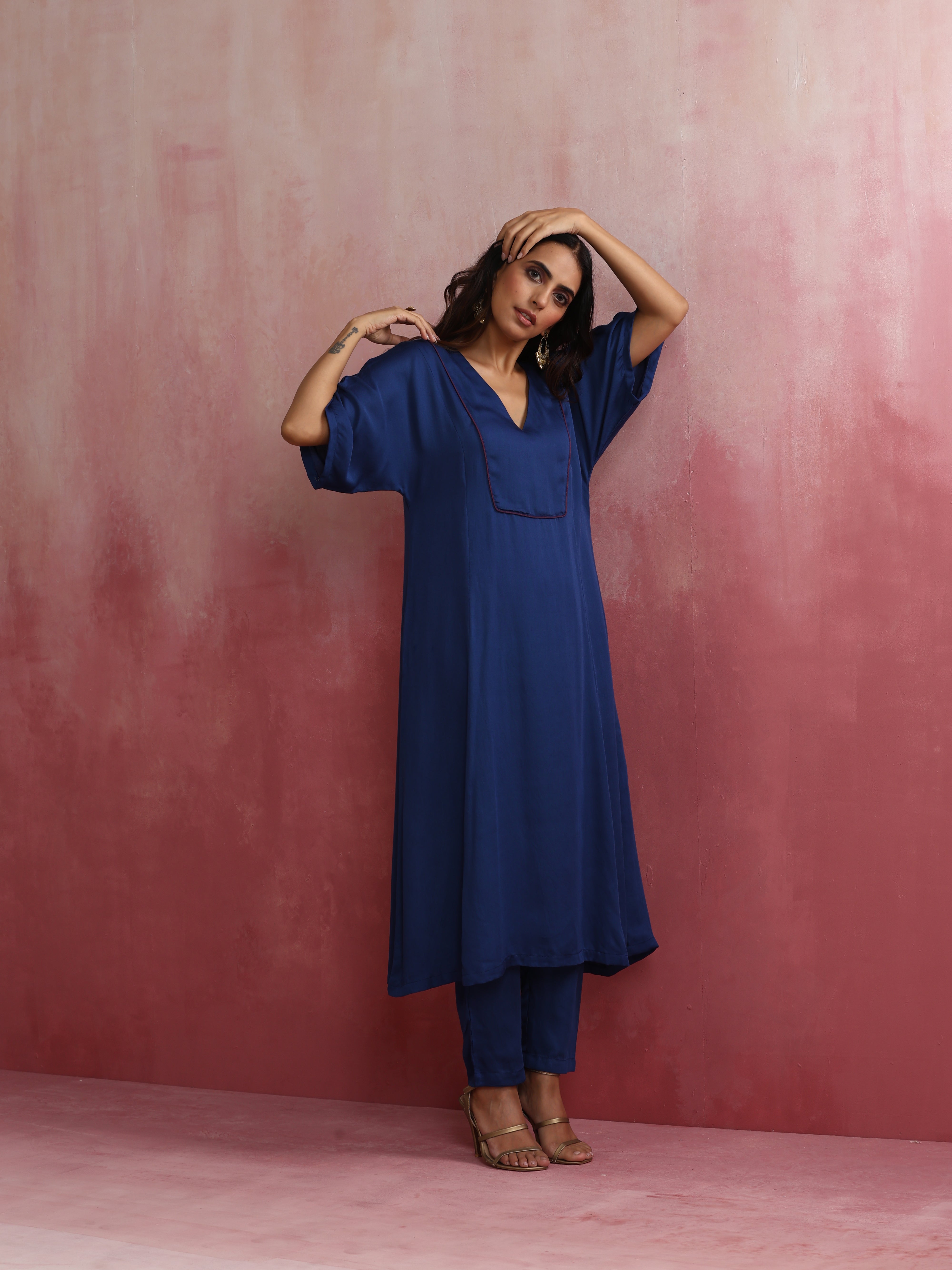 trueBrowns Blue Modal Kimono sleeve Kurta set - Distacart