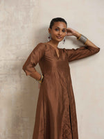 Thumbnail for trueBrowns Brown Silk Slit Kurta Set - Distacart