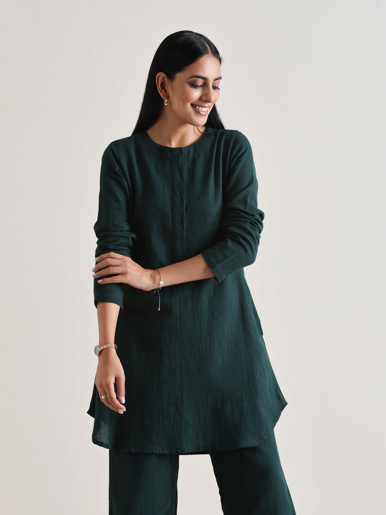 trueBrowns Dark Green Front Placket Co-Ord Set - Distacart