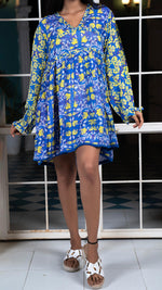 Thumbnail for Noroke Cupro Muslin Blue Pottery Tunic Dress - Distacart