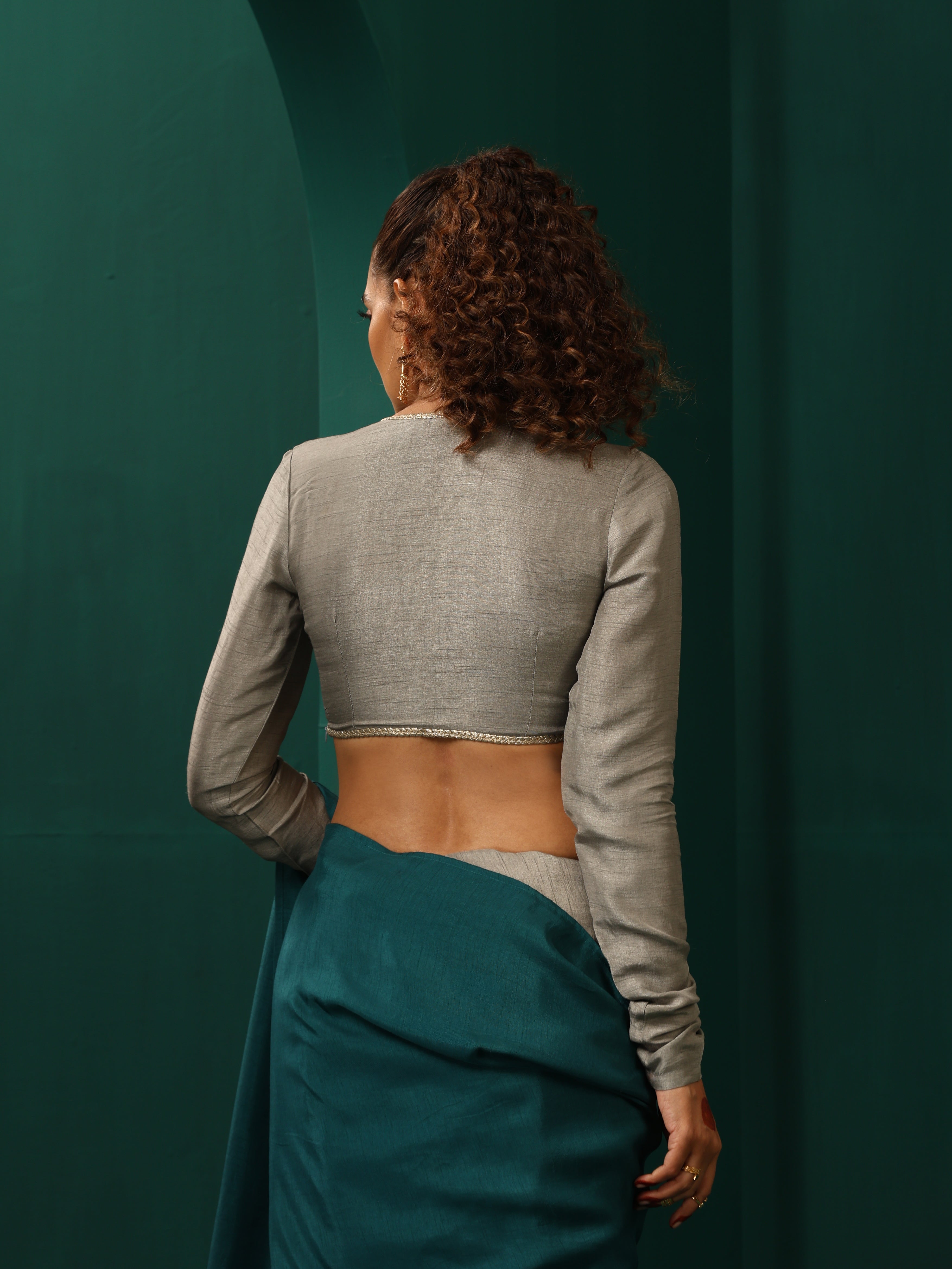 trueBrowns Grey Silk Full Sleeve Blouse - Distacart