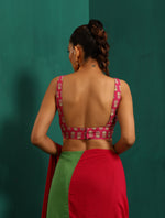 Thumbnail for trueBrowns Pink Muslin Silk Leaf Printed Scoop Neck Sleeveless Blouse - Distacart