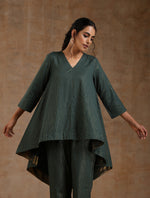 Thumbnail for trueBrowns Dark Green Gold Cotton High-Low Co-Ord Set - Distacart