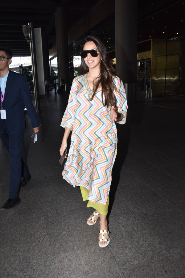 trueBrowns Multicolour Lehariya Printed Silk Kurta Pant Set - Distacart