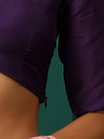 Thumbnail for trueBrowns Purple Muslin Silk Deep V-Neck Blouse - Distacart