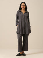 Thumbnail for trueBrowns Slate Grey Slub Texture Collar Short Co-Ord Set - Distacart